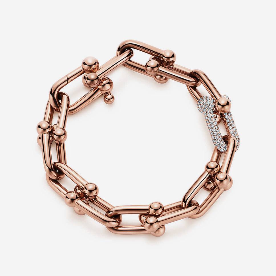 Rose Gold Statement Chain Bracelet with Crystal Accent